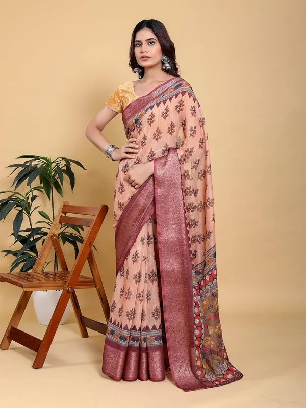 Women's_Linen_Cotton_Jacquard_Patta_Saree_with_Elegant_Weaving_Design_|_For_Traditional,_Festive_&_Wedding_|_Soft,_Breathable_&_Stylish_|_5.5m_Saree_+_0.8m_Blouse_Piece_(Coral_&_Maroon)