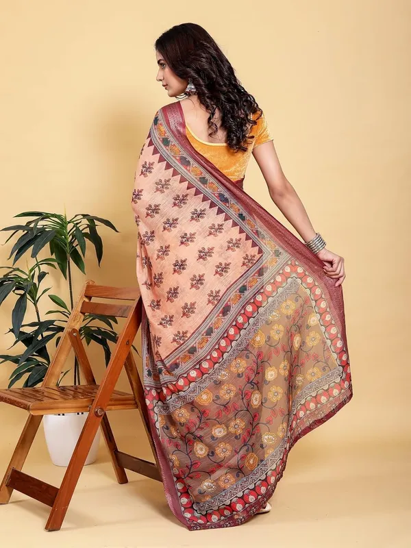 Women's_Linen_Cotton_Jacquard_Patta_Saree_with_Elegant_Weaving_Design_|_For_Traditional,_Festive_&_Wedding_|_Soft,_Breathable_&_Stylish_|_5.5m_Saree_+_0.8m_Blouse_Piece_(Coral_&_Maroon)