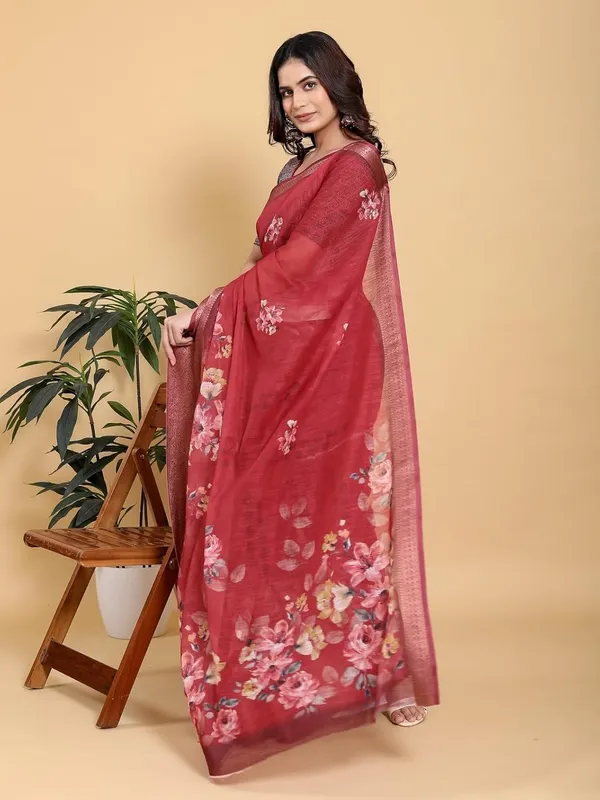 Women's_Linen_Cotton_Jacquard_Patta_Saree_with_Elegant_Weaving_Design_|_For_Traditional,_Festive_&_Wedding_|_Soft,_Breathable_&_Stylish_|_5.5m_Saree_+_0.8m_Blouse_Piece_(Maroon_&_Wine)