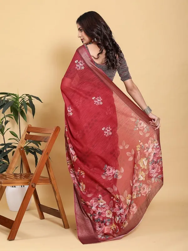 Women's_Linen_Cotton_Jacquard_Patta_Saree_with_Elegant_Weaving_Design_|_For_Traditional,_Festive_&_Wedding_|_Soft,_Breathable_&_Stylish_|_5.5m_Saree_+_0.8m_Blouse_Piece_(Maroon_&_Wine)