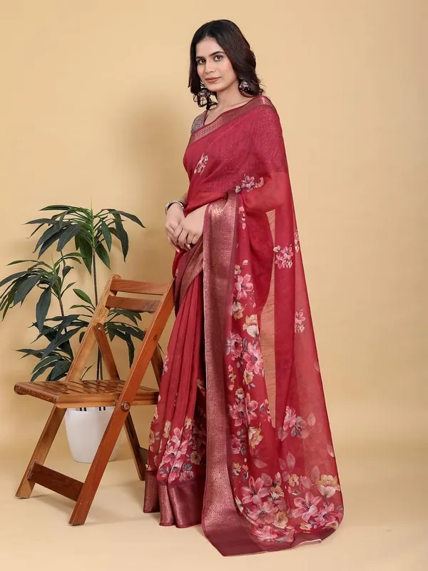 Women's_Linen_Cotton_Jacquard_Patta_Saree_with_Elegant_Weaving_Design_|_For_Traditional,_Festive_&_Wedding_|_Soft,_Breathable_&_Stylish_|_5.5m_Saree_+_0.8m_Blouse_Piece_(Maroon_&_Wine)