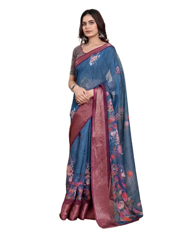 Women's_Linen_Cotton_Jacquard_Patta_Saree_with_Elegant_Weaving_Design_|_For_Traditional,_Festive_&_Wedding_|_Soft,_Breathable_&_Stylish_|_5.5m_Saree_+_0.8m_Blouse_Piece_(Teal_&_Maroon)