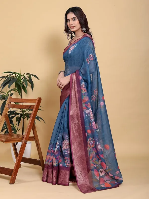 Women's_Linen_Cotton_Jacquard_Patta_Saree_with_Elegant_Weaving_Design_|_For_Traditional,_Festive_&_Wedding_|_Soft,_Breathable_&_Stylish_|_5.5m_Saree_+_0.8m_Blouse_Piece_(Teal_&_Maroon)