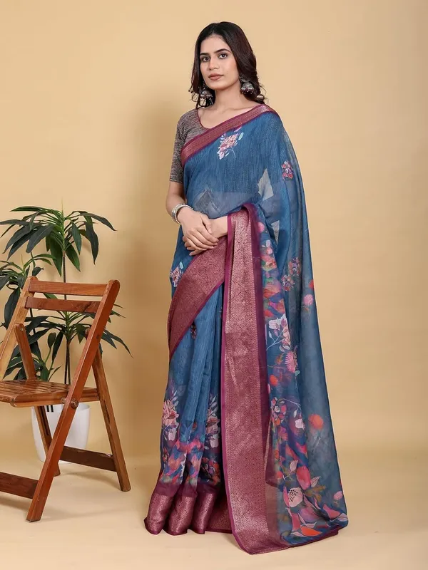 Women's_Linen_Cotton_Jacquard_Patta_Saree_with_Elegant_Weaving_Design_|_For_Traditional,_Festive_&_Wedding_|_Soft,_Breathable_&_Stylish_|_5.5m_Saree_+_0.8m_Blouse_Piece_(Teal_&_Maroon)