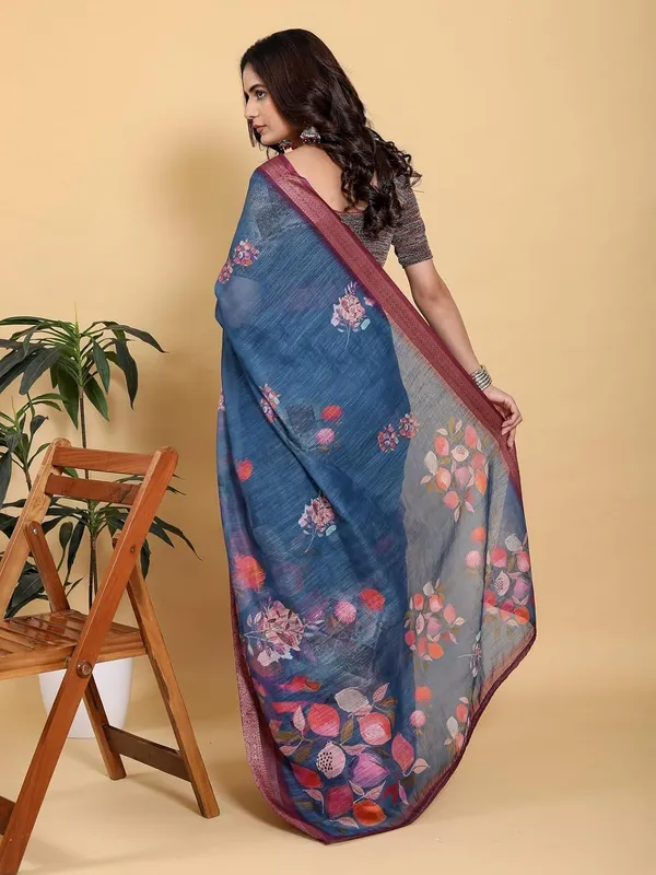 Women's_Linen_Cotton_Jacquard_Patta_Saree_with_Elegant_Weaving_Design_|_For_Traditional,_Festive_&_Wedding_|_Soft,_Breathable_&_Stylish_|_5.5m_Saree_+_0.8m_Blouse_Piece_(Teal_&_Maroon)