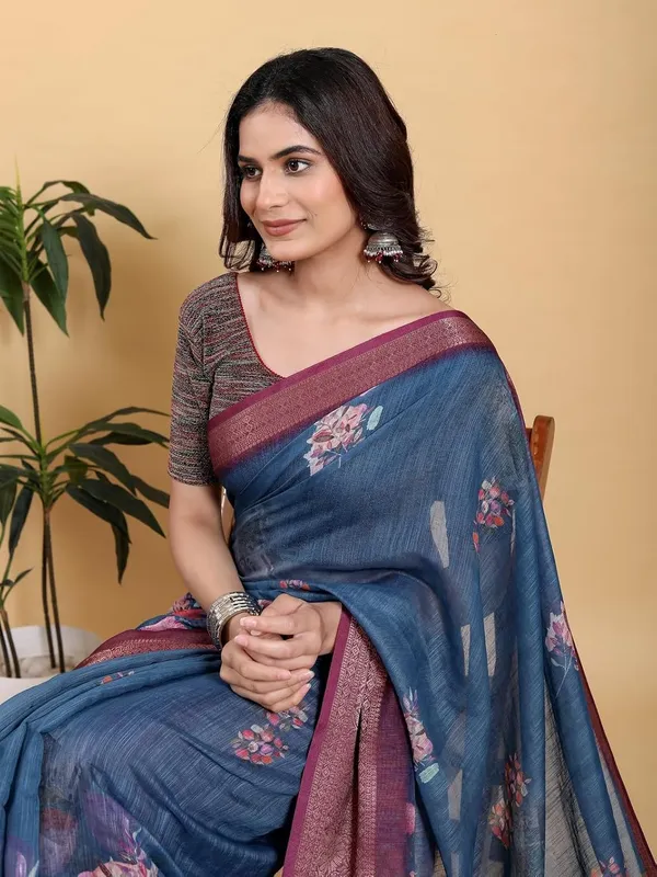 Women's_Linen_Cotton_Jacquard_Patta_Saree_with_Elegant_Weaving_Design_|_For_Traditional,_Festive_&_Wedding_|_Soft,_Breathable_&_Stylish_|_5.5m_Saree_+_0.8m_Blouse_Piece_(Teal_&_Maroon)