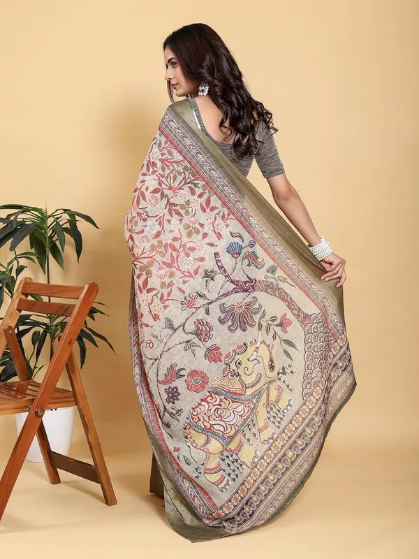 Women's_Linen_Cotton_Jacquard_Patta_Saree_with_Elegant_Weaving_Design_|_For_Traditional,_Festive_&_Wedding_|_Soft,_Breathable_&_Stylish_|_5.5m_Saree_+_0.8m_Blouse_Piece_(Beige_&_Green)
