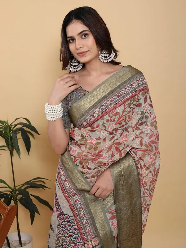 Women's_Linen_Cotton_Jacquard_Patta_Saree_with_Elegant_Weaving_Design_|_For_Traditional,_Festive_&_Wedding_|_Soft,_Breathable_&_Stylish_|_5.5m_Saree_+_0.8m_Blouse_Piece_(Beige_&_Green)