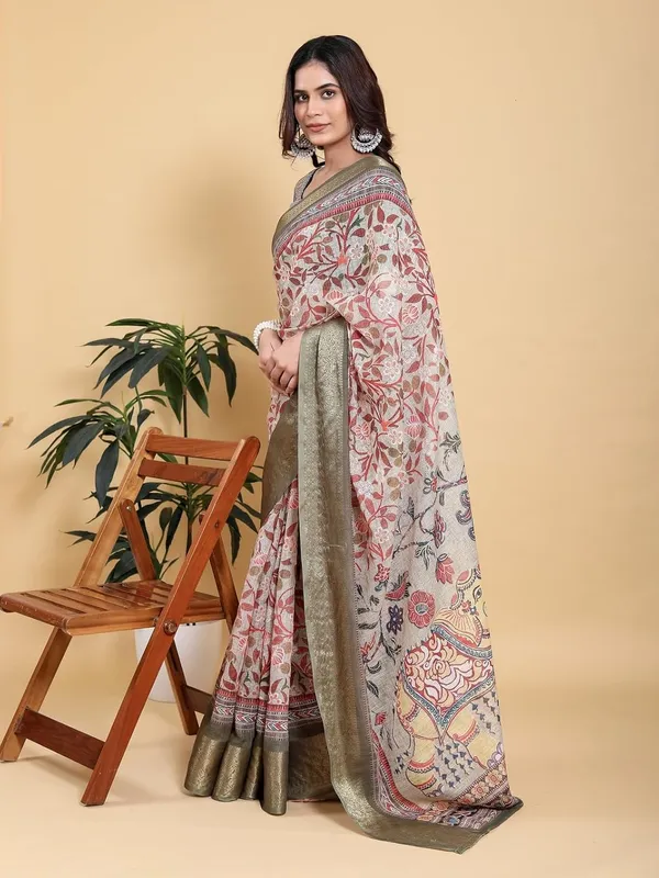 Women's_Linen_Cotton_Jacquard_Patta_Saree_with_Elegant_Weaving_Design_|_For_Traditional,_Festive_&_Wedding_|_Soft,_Breathable_&_Stylish_|_5.5m_Saree_+_0.8m_Blouse_Piece_(Beige_&_Green)