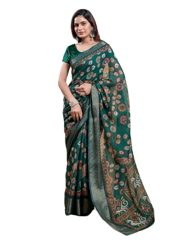 Women's_Linen_Cotton_Jacquard_Patta_Saree_with_Elegant_Weaving_Design_|_For_Traditional,_Festive_&_Wedding_|_Soft,_Breathable_&_Stylish_|_5.5m_Saree_+_0.8m_Blouse_Piece_(Forest_&_Green)