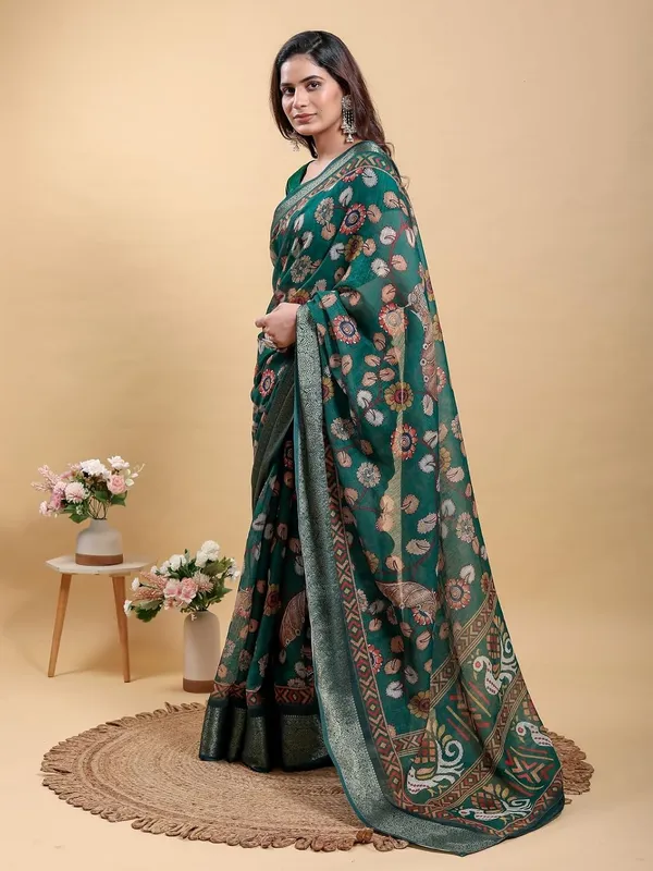 Women's_Linen_Cotton_Jacquard_Patta_Saree_with_Elegant_Weaving_Design_|_For_Traditional,_Festive_&_Wedding_|_Soft,_Breathable_&_Stylish_|_5.5m_Saree_+_0.8m_Blouse_Piece_(Forest_&_Green)