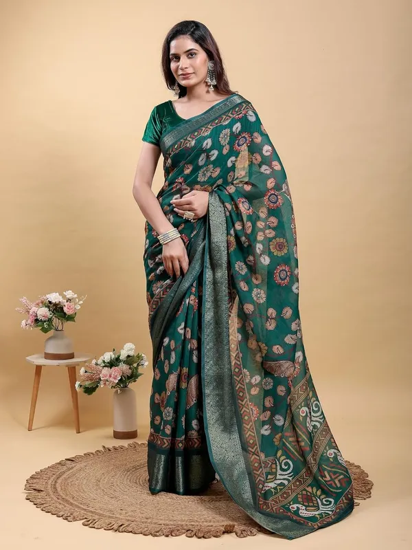 Women's_Linen_Cotton_Jacquard_Patta_Saree_with_Elegant_Weaving_Design_|_For_Traditional,_Festive_&_Wedding_|_Soft,_Breathable_&_Stylish_|_5.5m_Saree_+_0.8m_Blouse_Piece_(Forest_&_Green)