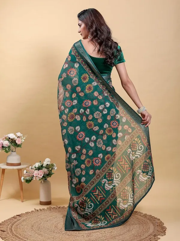 Women's_Linen_Cotton_Jacquard_Patta_Saree_with_Elegant_Weaving_Design_|_For_Traditional,_Festive_&_Wedding_|_Soft,_Breathable_&_Stylish_|_5.5m_Saree_+_0.8m_Blouse_Piece_(Forest_&_Green)