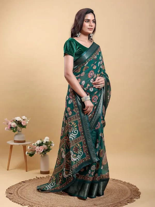 Women's_Linen_Cotton_Jacquard_Patta_Saree_with_Elegant_Weaving_Design_|_For_Traditional,_Festive_&_Wedding_|_Soft,_Breathable_&_Stylish_|_5.5m_Saree_+_0.8m_Blouse_Piece_(Forest_&_Green)