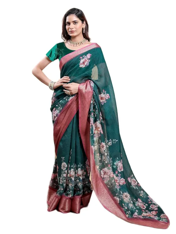 Women's_Linen_Cotton_Jacquard_Patta_Saree_with_Elegant_Weaving_Design_|_For_Traditional,_Festive_&_Wedding_|_Soft,_Breathable_&_Stylish_|_5.5m_Saree_+_0.8m_Blouse_Piece_(Teal_&_Pink)