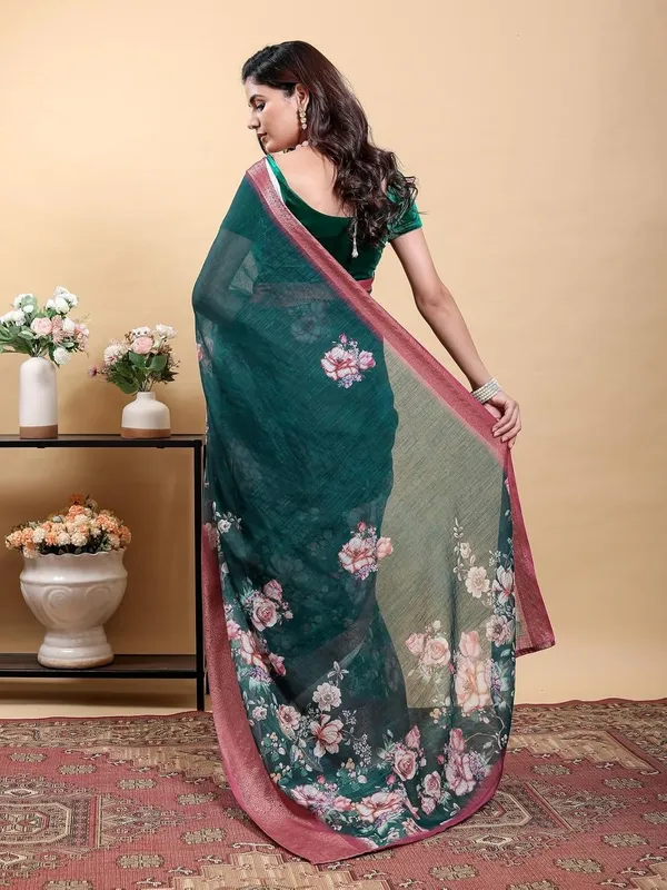 Women's_Linen_Cotton_Jacquard_Patta_Saree_with_Elegant_Weaving_Design_|_For_Traditional,_Festive_&_Wedding_|_Soft,_Breathable_&_Stylish_|_5.5m_Saree_+_0.8m_Blouse_Piece_(Teal_&_Pink)