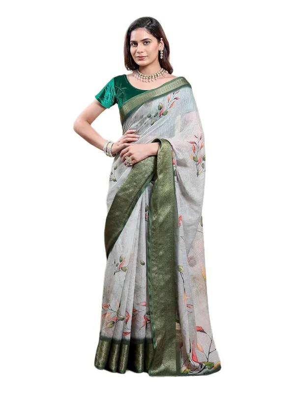 Women's_Linen_Cotton_Jacquard_Patta_Saree_with_Elegant_Weaving_Design_|_For_Traditional,_Festive_&_Wedding_|_Soft,_Breathable_&_Stylish_|_5.5m_Saree_+_0.8m_Blouse_Piece_(Grey_&_Green)