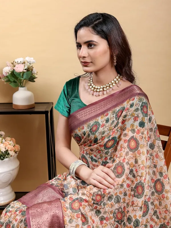 Women's_Linen_Cotton_Jacquard_Patta_Saree_with_Elegant_Weaving_Design_|_For_Traditional,_Festive_&_Wedding_|_Soft,_Breathable_&_Stylish_|_5.5m_Saree_+_0.8m_Blouse_Piece_(Beige_&_Maroon)