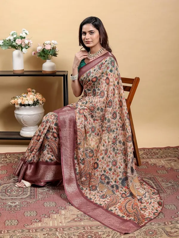 Women's_Linen_Cotton_Jacquard_Patta_Saree_with_Elegant_Weaving_Design_|_For_Traditional,_Festive_&_Wedding_|_Soft,_Breathable_&_Stylish_|_5.5m_Saree_+_0.8m_Blouse_Piece_(Beige_&_Maroon)
