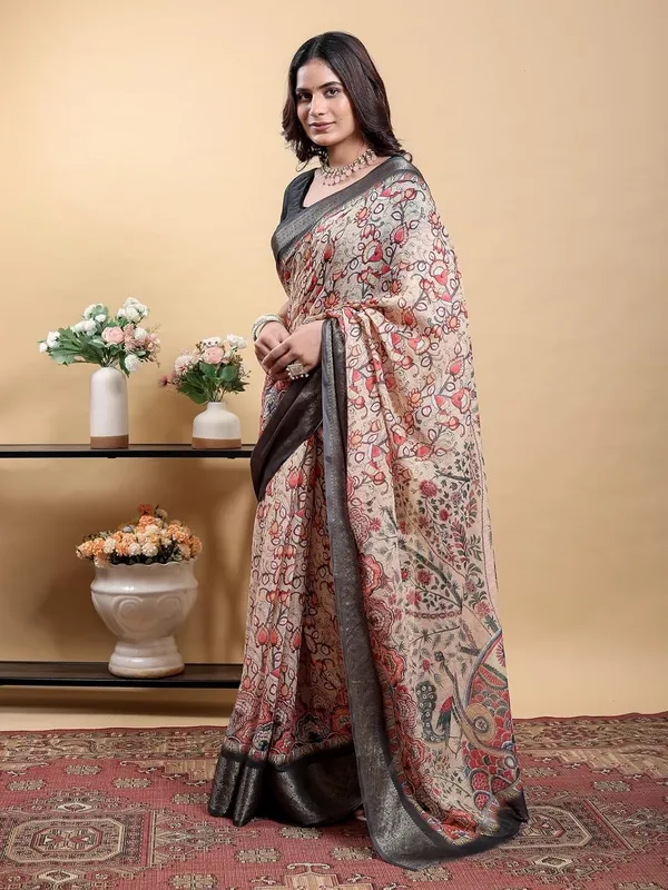 Women's_Linen_Cotton_Jacquard_Patta_Saree_with_Elegant_Weaving_Design_|_For_Traditional,_Festive_&_Wedding_|_Soft,_Breathable_&_Stylish_|_5.5m_Saree_+_0.8m_Blouse_Piece_(Beige_&_Black)