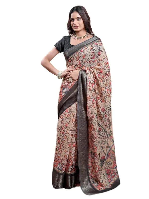 Women's_Linen_Cotton_Jacquard_Patta_Saree_with_Elegant_Weaving_Design_|_For_Traditional,_Festive_&_Wedding_|_Soft,_Breathable_&_Stylish_|_5.5m_Saree_+_0.8m_Blouse_Piece_(Beige_&_Black)