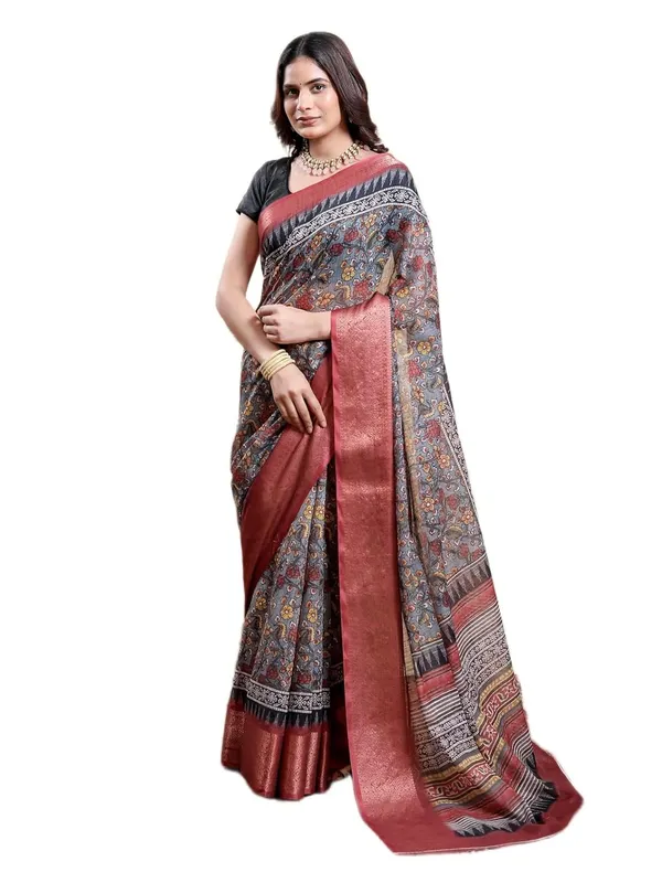 Women's_Linen_Cotton_Jacquard_Patta_Saree_with_Elegant_Weaving_Design_|_For_Traditional,_Festive_&_Wedding_|_Soft,_Breathable_&_Stylish_|_5.5m_Saree_+_0.8m_Blouse_Piece_(Grey_&_Maroon)