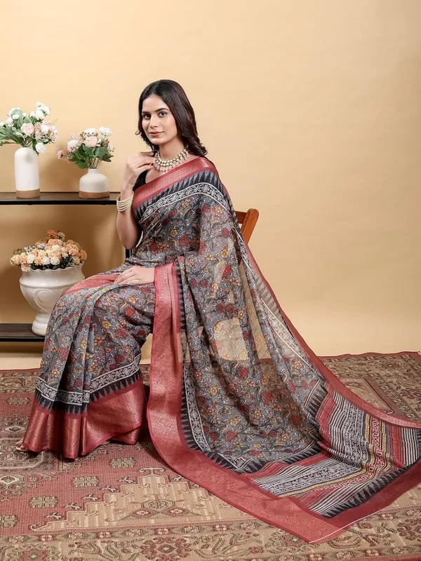 Women's_Linen_Cotton_Jacquard_Patta_Saree_with_Elegant_Weaving_Design_|_For_Traditional,_Festive_&_Wedding_|_Soft,_Breathable_&_Stylish_|_5.5m_Saree_+_0.8m_Blouse_Piece_(Grey_&_Maroon)