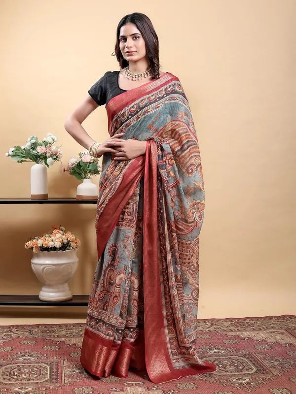 Women's_Linen_Cotton_Jacquard_Patta_Saree_with_Elegant_Weaving_Design_|_For_Traditional,_Festive_&_Wedding_|_Soft,_Breathable_&_Stylish_|_5.5m_Saree_+_0.8m_Blouse_Piece_(Grey_&_Red)