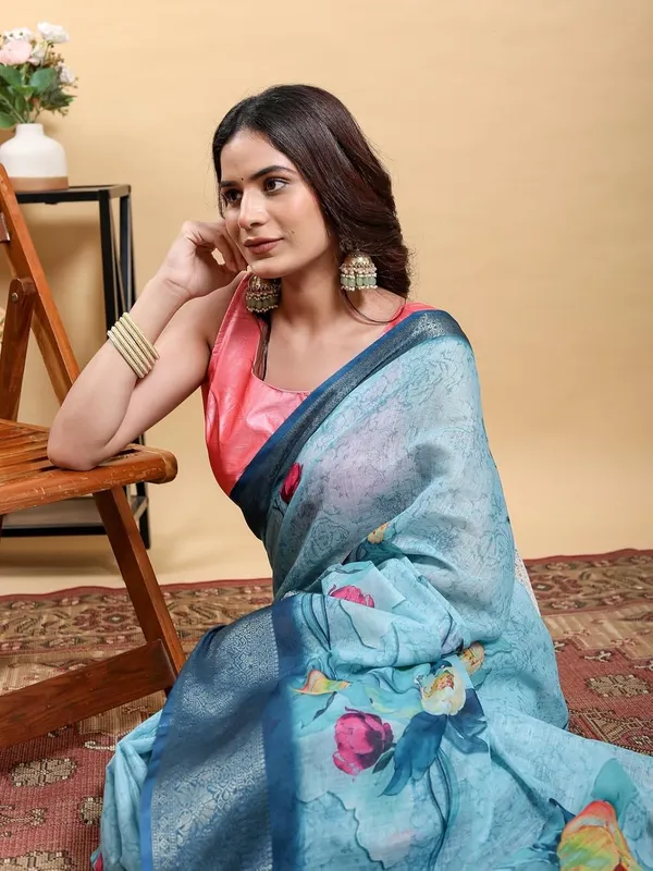 Women's_Linen_Cotton_Jacquard_Patta_Saree_with_Elegant_Weaving_Design_|_For_Traditional,_Festive_&_Wedding_|_Soft,_Breathable_&_Stylish_|_5.5m_Saree_+_0.8m_Blouse_Piece_(Sky_&_Navy)