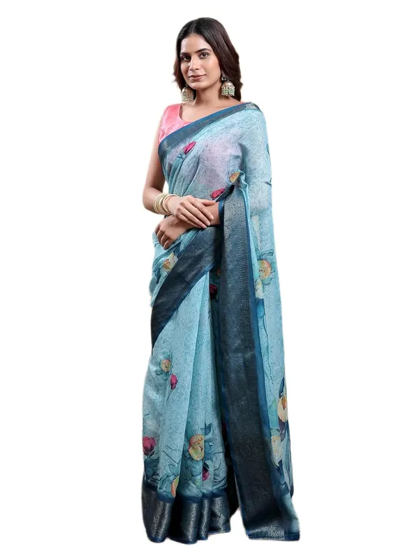 Women's_Linen_Cotton_Jacquard_Patta_Saree_with_Elegant_Weaving_Design_|_For_Traditional,_Festive_&_Wedding_|_Soft,_Breathable_&_Stylish_|_5.5m_Saree_+_0.8m_Blouse_Piece_(Sky_&_Navy)