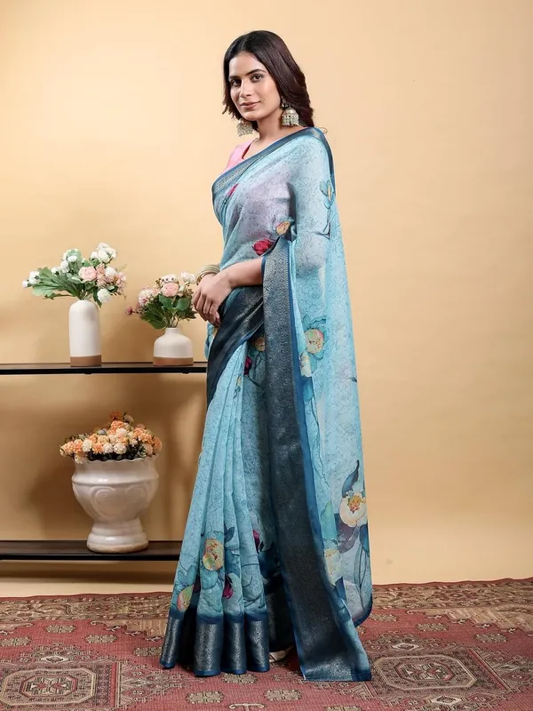Women's_Linen_Cotton_Jacquard_Patta_Saree_with_Elegant_Weaving_Design_|_For_Traditional,_Festive_&_Wedding_|_Soft,_Breathable_&_Stylish_|_5.5m_Saree_+_0.8m_Blouse_Piece_(Sky_&_Navy)