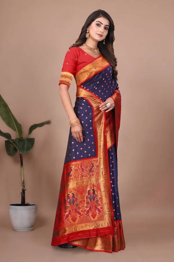 Pure_Silk_Paithani_Saree_with_Rich_Zari_Woven_Border_&_Peacock_Motifs_|_For_Traditional_Wedding_&_Festivals_|_5.5m_Saree_+_0.8m_Blouse_(Navy_Blue)
