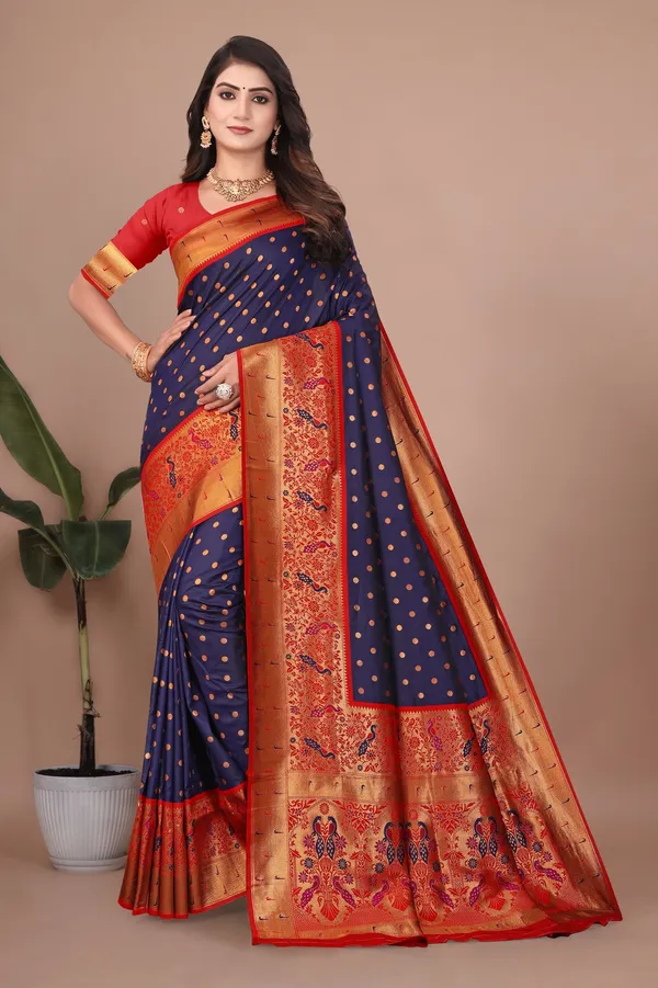 Pure_Silk_Paithani_Saree_with_Rich_Zari_Woven_Border_&_Peacock_Motifs_|_For_Traditional_Wedding_&_Festivals_|_5.5m_Saree_+_0.8m_Blouse_(Navy_Blue)