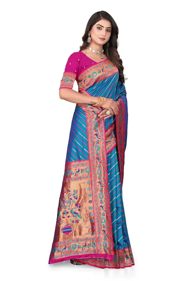 Pure_Silk_Paithani_Saree_with_Rich_Zari_Tree_&_Peacock_Motifs_|_For_Traditional_Wedding_&_Festivals_|_5.5m_Saree_+_0.8m_Blouse_(Royal_Blue_&_Pink)