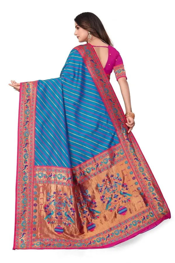 Pure_Silk_Paithani_Saree_with_Rich_Zari_Tree_&_Peacock_Motifs_|_For_Traditional_Wedding_&_Festivals_|_5.5m_Saree_+_0.8m_Blouse_(Royal_Blue_&_Pink)