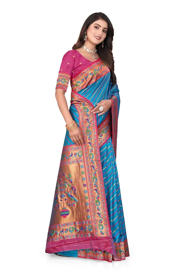 Pure_Silk_Paithani_Saree_with_Rich_Zari_Tree_&_Peacock_Motifs_|_For_Traditional_Wedding_&_Festivals_|_5.5m_Saree_+_0.8m_Blouse_(Sky_Blue_&_Pink)