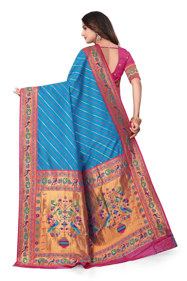 Pure_Silk_Paithani_Saree_with_Rich_Zari_Tree_&_Peacock_Motifs_|_For_Traditional_Wedding_&_Festivals_|_5.5m_Saree_+_0.8m_Blouse_(Sky_Blue_&_Pink)