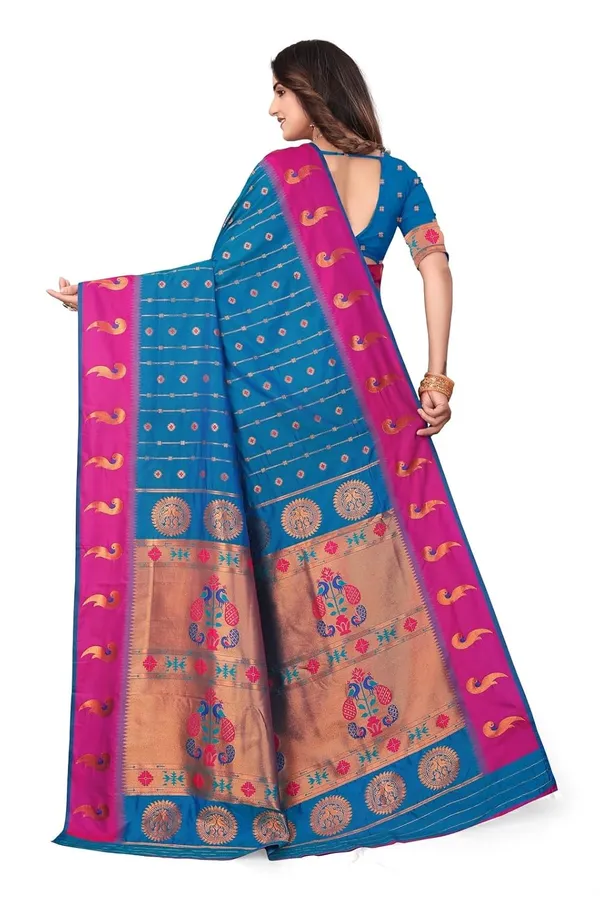 Pure_Silk_Paithani_Saree_with_Rich_Zari_Woven_Border_&_Peacock_Motifs_|_For_Traditional_Wedding_&_Festivals_|_5.5m_Saree_+_0.8m_Blouse_(Sky_Blue_&_Red)