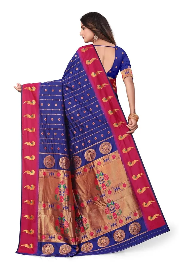Pure_Silk_Paithani_Saree_with_Rich_Zari_Woven_Border_&_Peacock_Motifs_|_For_Traditional_Wedding_&_Festivals_|_5.5m_Saree_+_0.8m_Blouse_(Royal_Blue_&_Maroon)