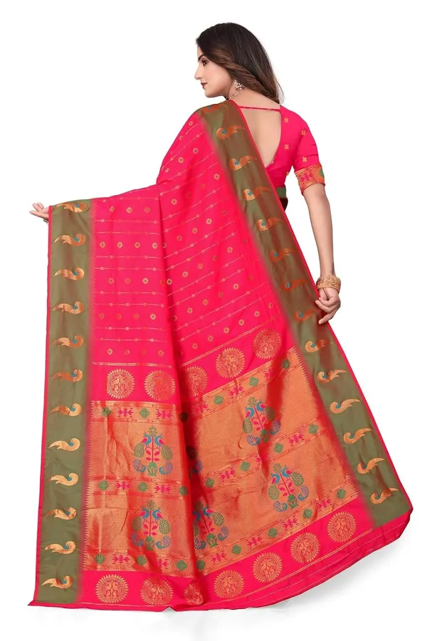 Pure_Silk_Paithani_Saree_with_Rich_Zari_Woven_Border_&_Peacock_Motifs_|_For_Traditional_Wedding_&_Festivals_|_5.5m_Saree_+_0.8m_Blouse_(Rani_Pink_&_Emerald)