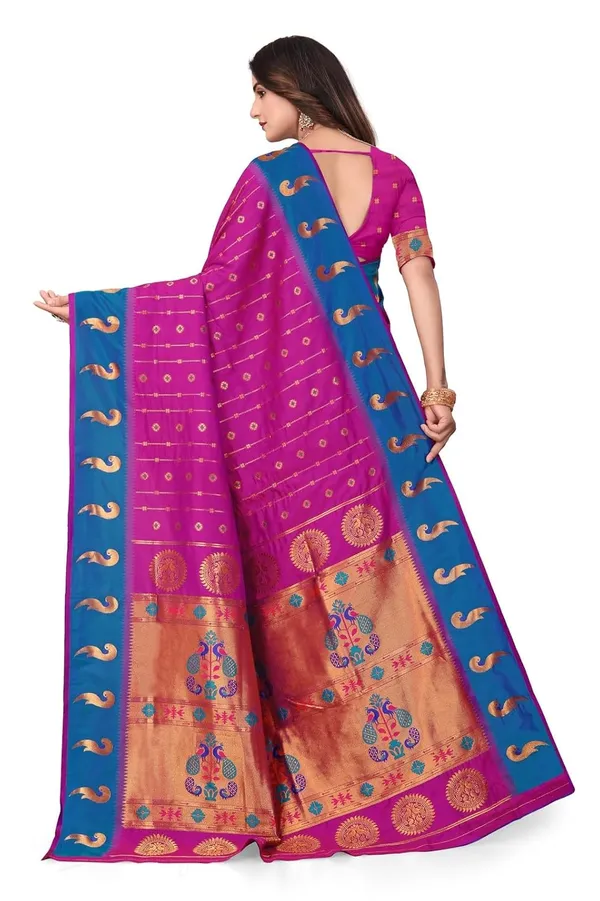 Pure_Silk_Paithani_Saree_with_Rich_Zari_Woven_Border_&_Peacock_Motifs_|_For_Traditional_Wedding_&_Festivals_|_5.5m_Saree_+_0.8m_Blouse_(Purple_&_Blue)