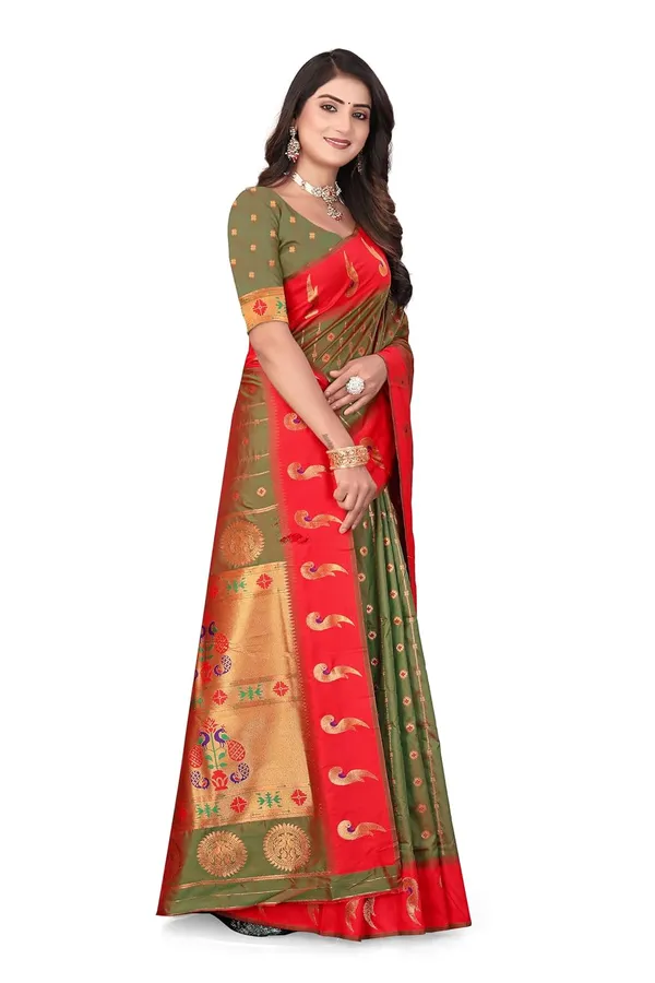 Pure_Silk_Paithani_Saree_with_Rich_Zari_Woven_Border_&_Peacock_Motifs_|_For_Traditional_Wedding_&_Festivals_|_5.5m_Saree_+_0.8m_Blouse_(Pastel_Green_&_Red)