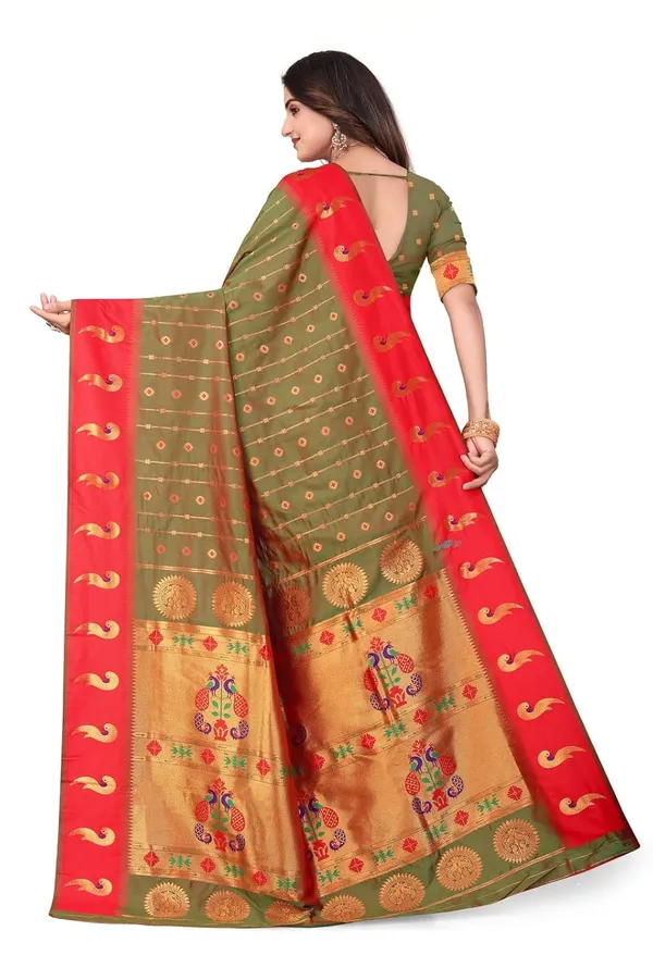 Pure_Silk_Paithani_Saree_with_Rich_Zari_Woven_Border_&_Peacock_Motifs_|_For_Traditional_Wedding_&_Festivals_|_5.5m_Saree_+_0.8m_Blouse_(Pastel_Green_&_Red)