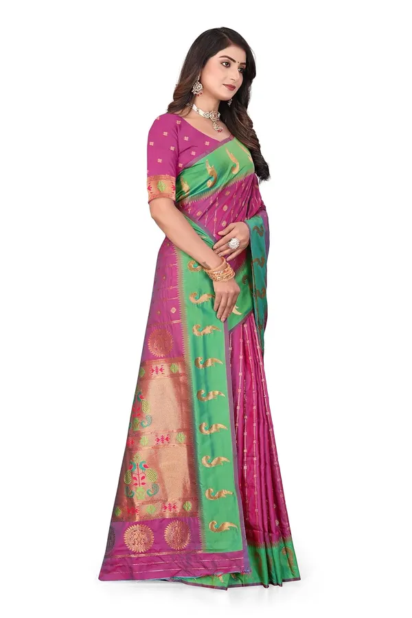 Pure_Silk_Paithani_Saree_with_Rich_Zari_Woven_Border_&_Peacock_Motifs_|_For_Traditional_Wedding_&_Festivals_|_5.5m_Saree_+_0.8m_Blouse_(Lavender_&_Green)