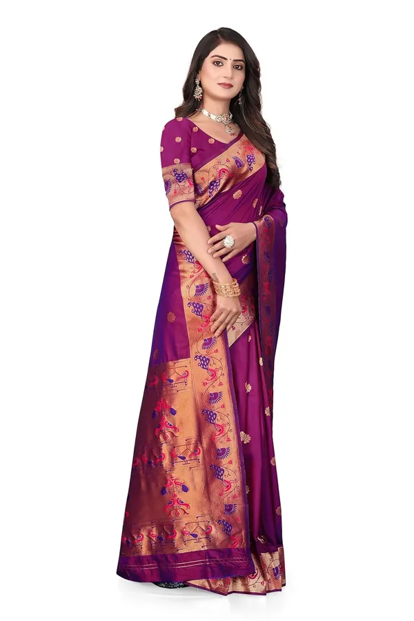 Pure_Silk_Paithani_Saree_with_Rich_Zari_Woven_Border_&_Peacock_Motifs_|_For_Traditional_Wedding_&_Festivals_|_5.5m_Saree_+_0.8m_Blouse_(Purple)