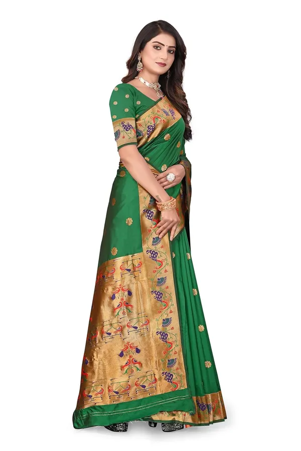 Pure_Silk_Paithani_Saree_with_Rich_Zari_Woven_Border_&_Peacock_Motifs_|_For_Traditional_Wedding_&_Festivals_|_5.5m_Saree_+_0.8m_Blouse_(Dark_Green)
