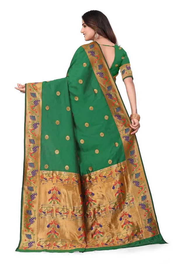 Pure_Silk_Paithani_Saree_with_Rich_Zari_Woven_Border_&_Peacock_Motifs_|_For_Traditional_Wedding_&_Festivals_|_5.5m_Saree_+_0.8m_Blouse_(Dark_Green)