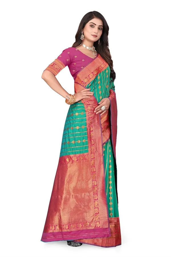 Pure_Silk_Paithani_Saree_with_Rich_Zari_Woven_Border_&_Traditional_Pallu_|_For_Traditional_Wedding_&_Festivals_|_5.5m_Saree_+_0.8m_Blouse_(Aqua_Green_&_Magenta)