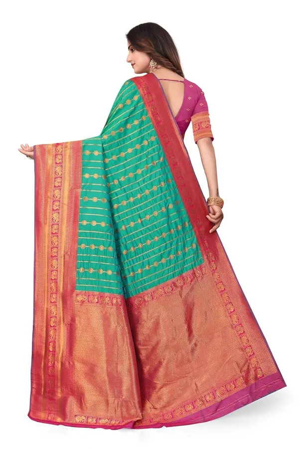Pure_Silk_Paithani_Saree_with_Rich_Zari_Woven_Border_&_Traditional_Pallu_|_For_Traditional_Wedding_&_Festivals_|_5.5m_Saree_+_0.8m_Blouse_(Aqua_Green_&_Magenta)
