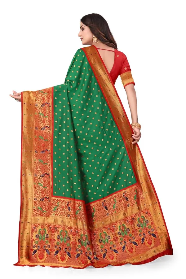Pure_Silk_Paithani_Saree_with_Rich_Zari_Woven_Border_&_Peacock_Motifs_|_For_Traditional_Wedding_&_Festivals_|_5.5m_Saree_+_0.8m_Blouse_(Bottle_Green)
